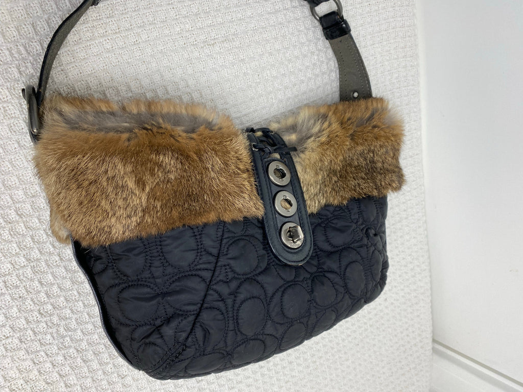 Coach Black Quilted Fur Shoulder Bag