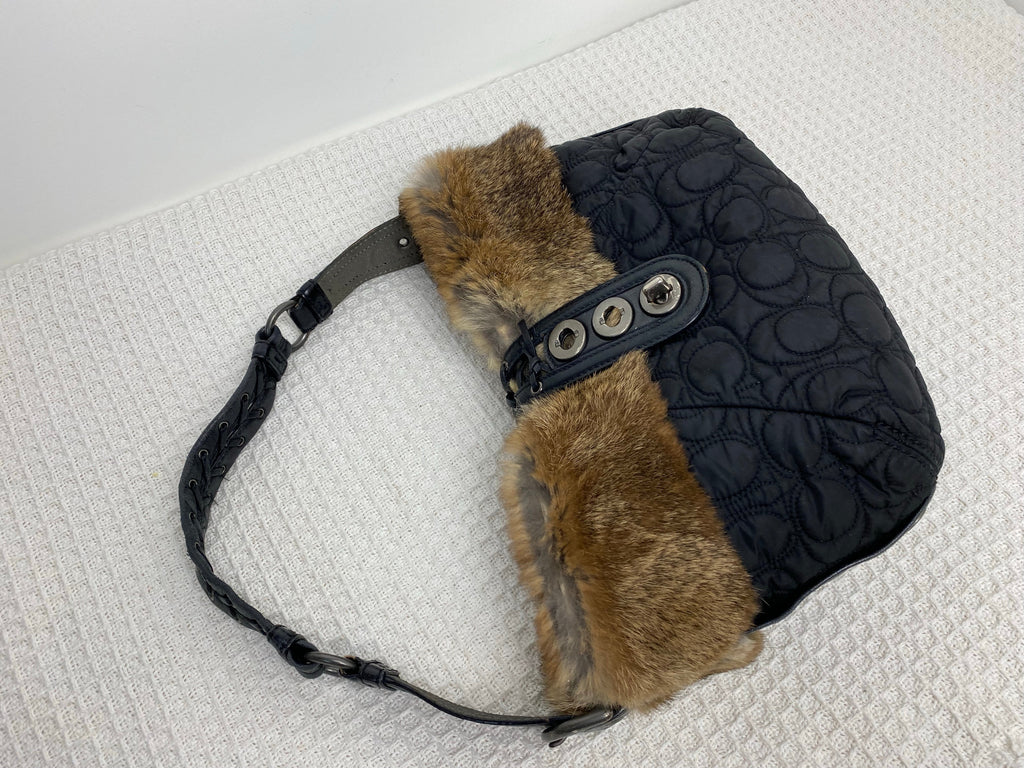 Coach Black Quilted Fur Shoulder Bag