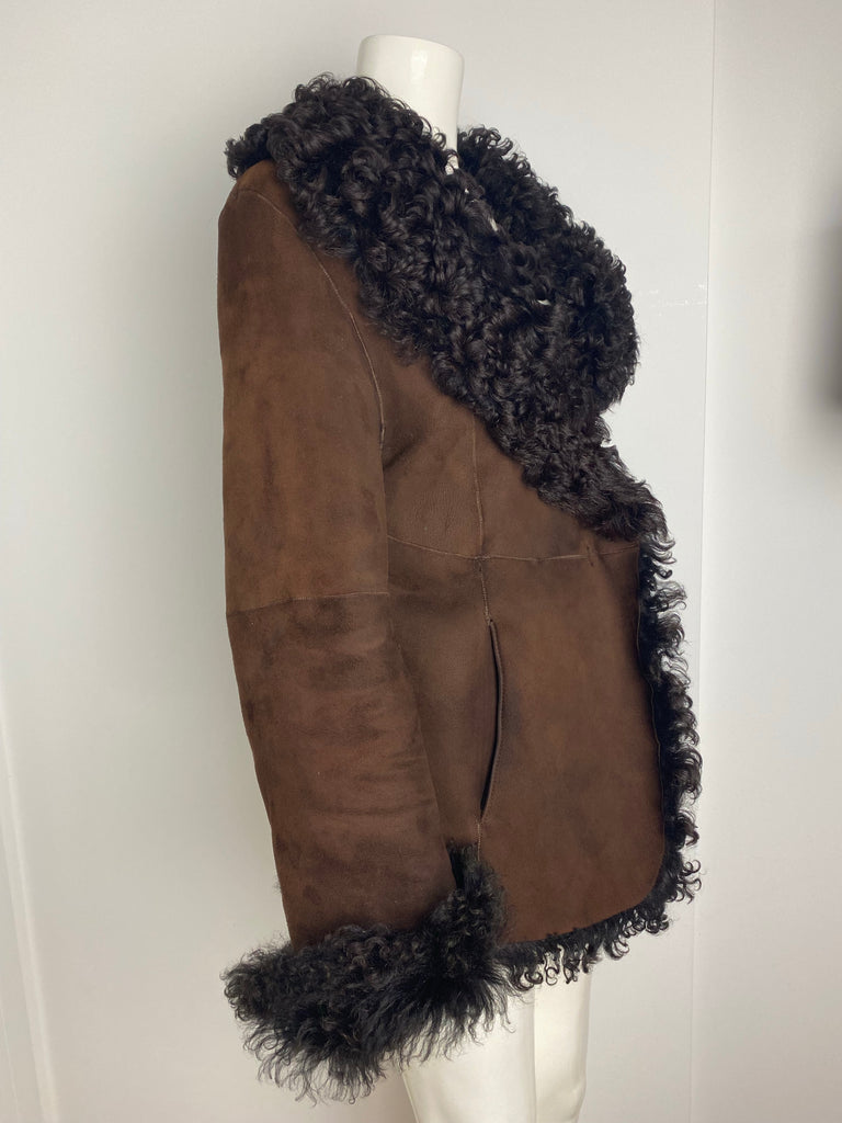 DKNY Vintage Brown Suede Afghan Coat S-M