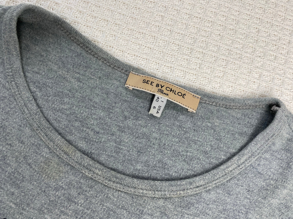 See By Chloé Grey Rhinestone Logo Top S-M