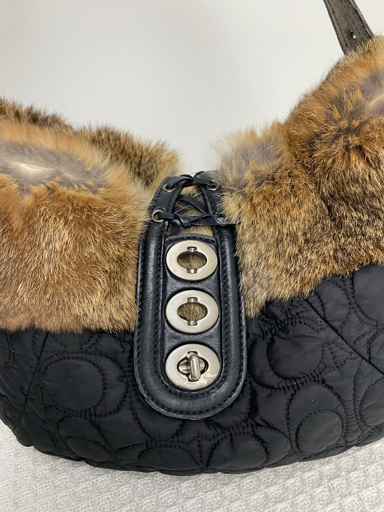 Coach Black Quilted Fur Shoulder Bag