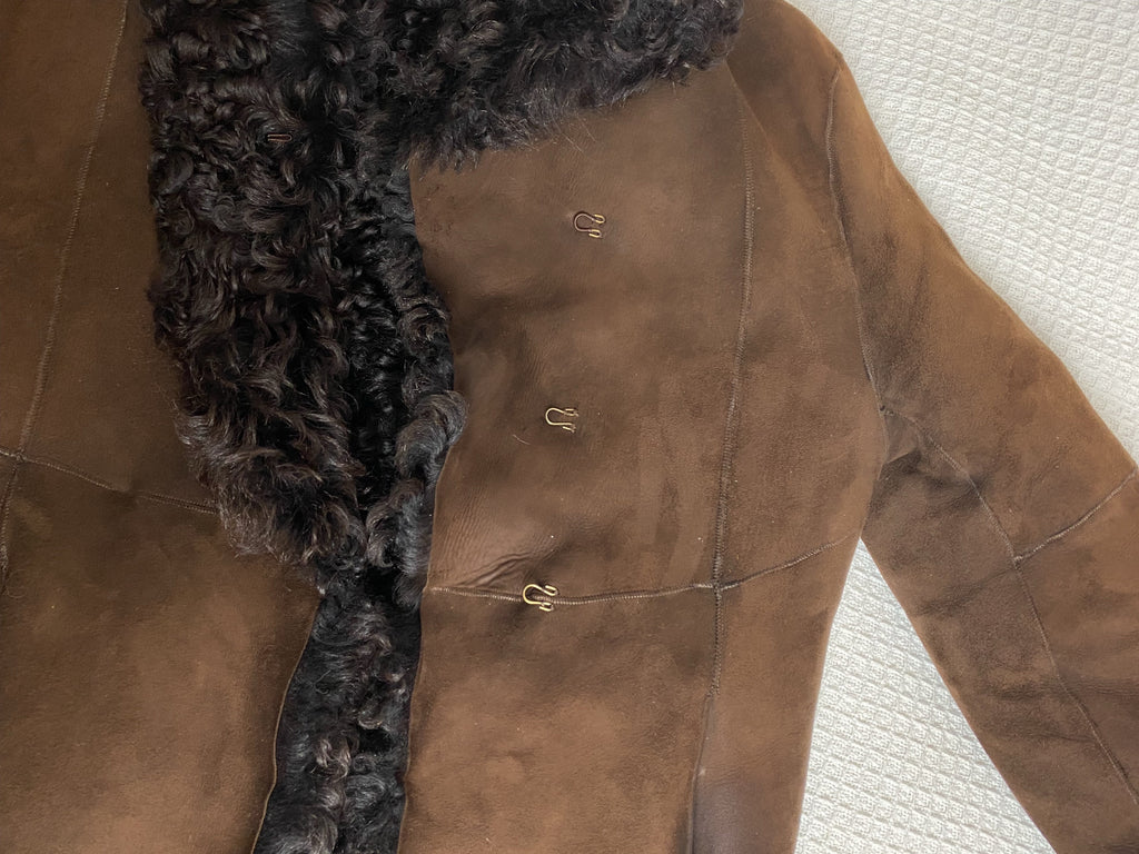 DKNY Vintage Brown Suede Afghan Coat S-M