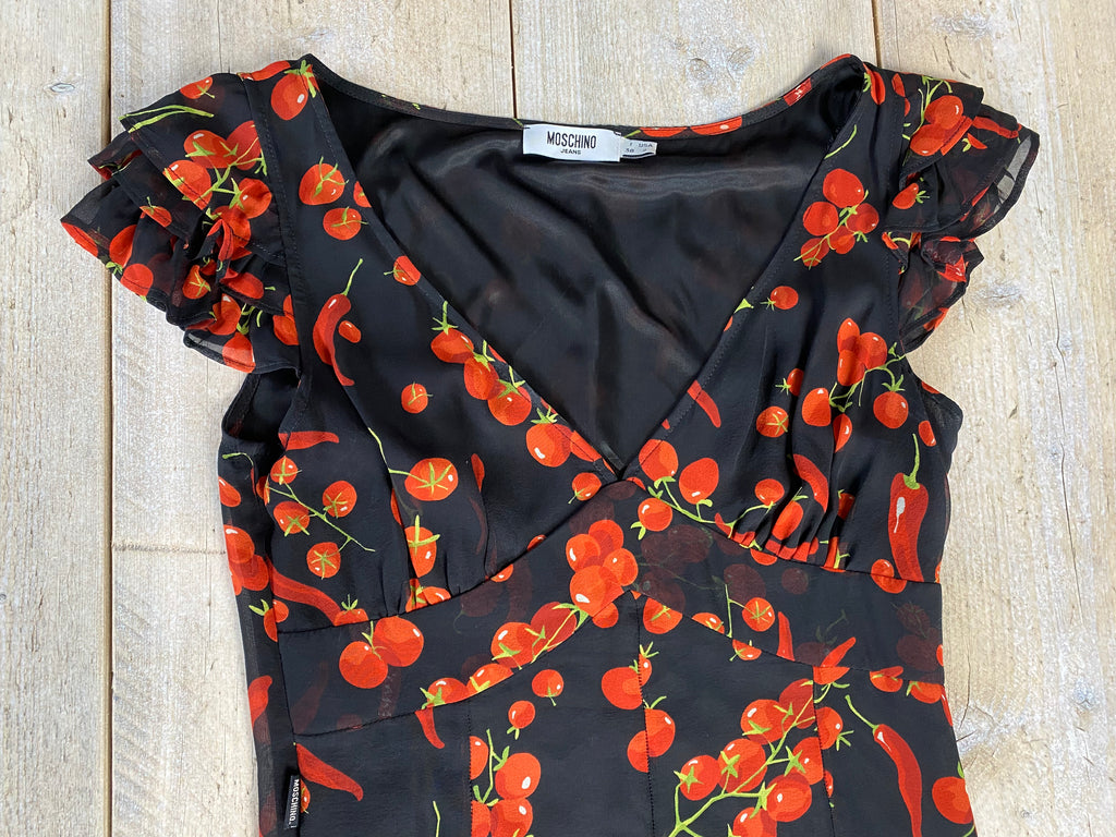 Moschino Chillis and Tomatos Black Dress