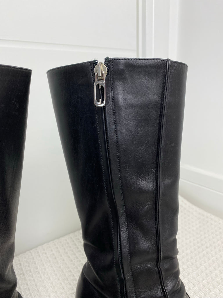 Gucci Black Leather Calf Boots 36.5