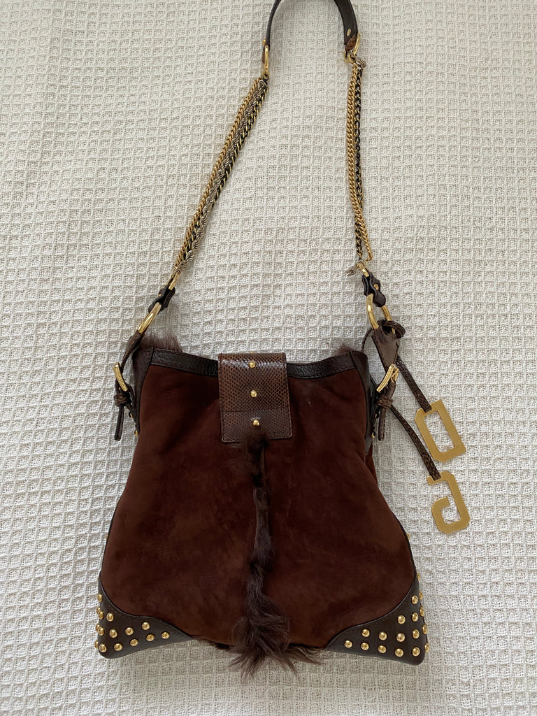 Dolce & Gabbana Brown Suede & Fur Shoulder Bag