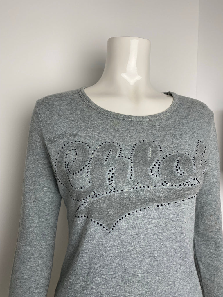 See By Chloé Grey Rhinestone Logo Top S-M