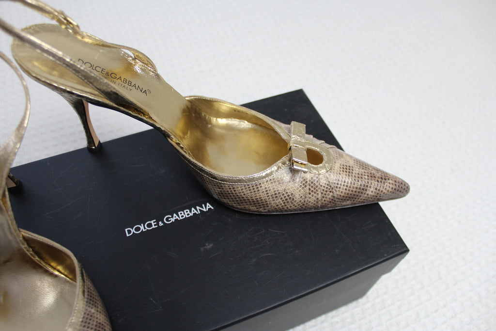 Dolce & Gabbana Gold Leather Heels EU 41