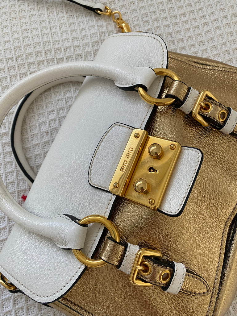 Miu Miu Madras Bicolore Gold & White Cross-Body Bag