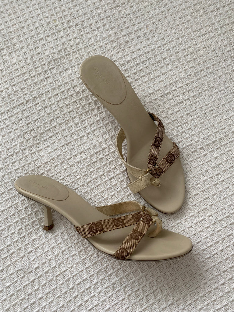 Gucci Nude Monogram Suede Heels EU 38