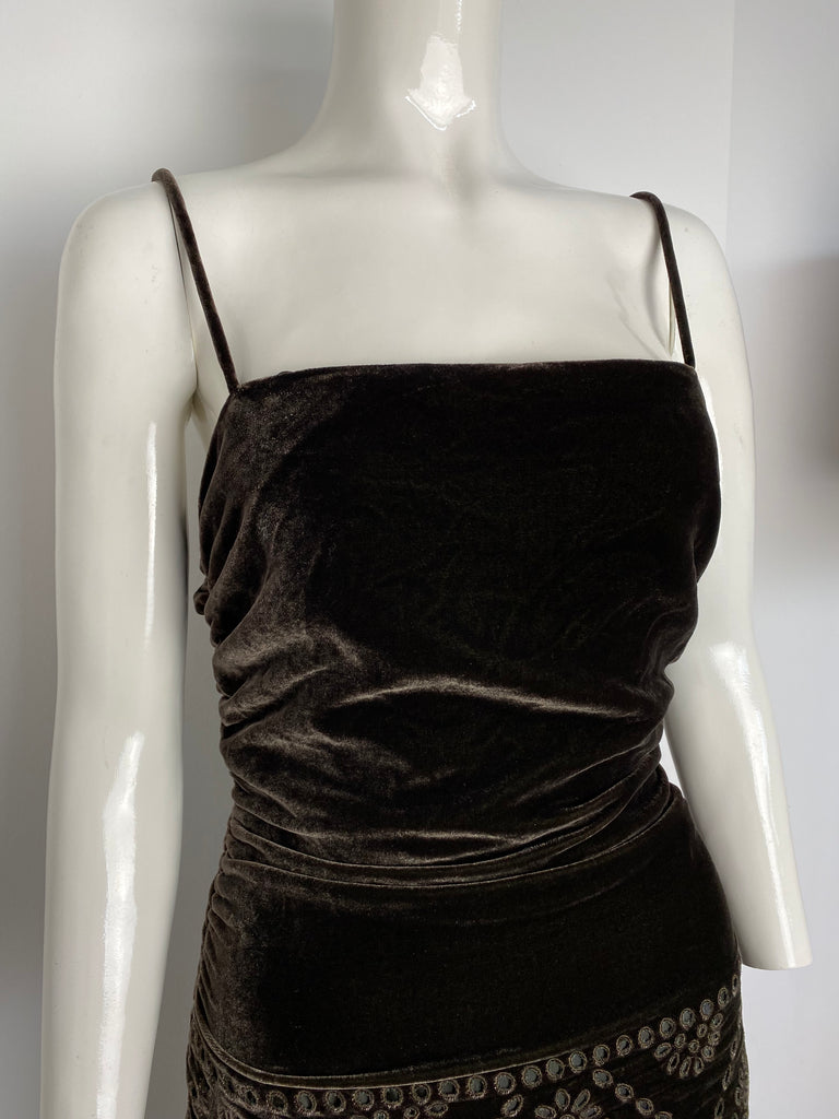 DKNY Brown Velvet Ruched Dress