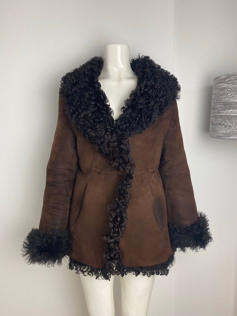 DKNY Vintage Brown Suede Afghan Coat S-M