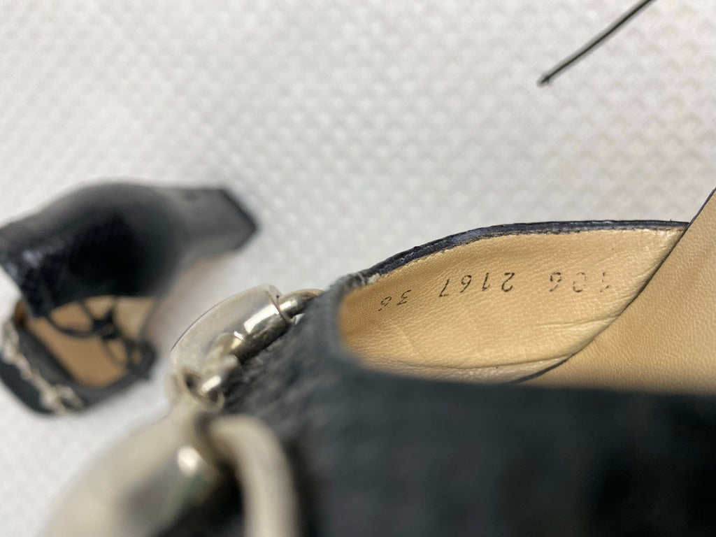 Gucci Black Python Leather Horsebit Open Toe Heels EU 36