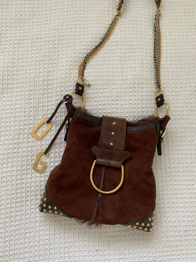 Dolce & Gabbana Brown Suede & Fur Shoulder Bag