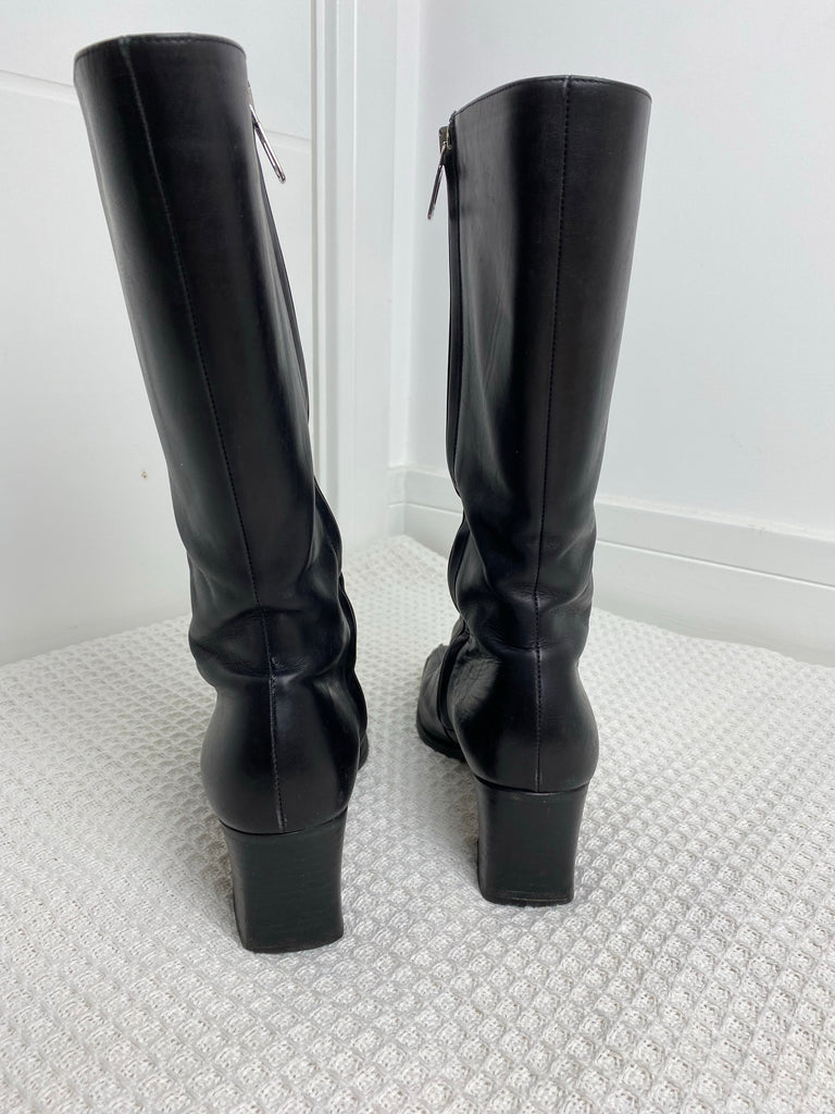 Gucci Black Leather Calf Boots 36.5