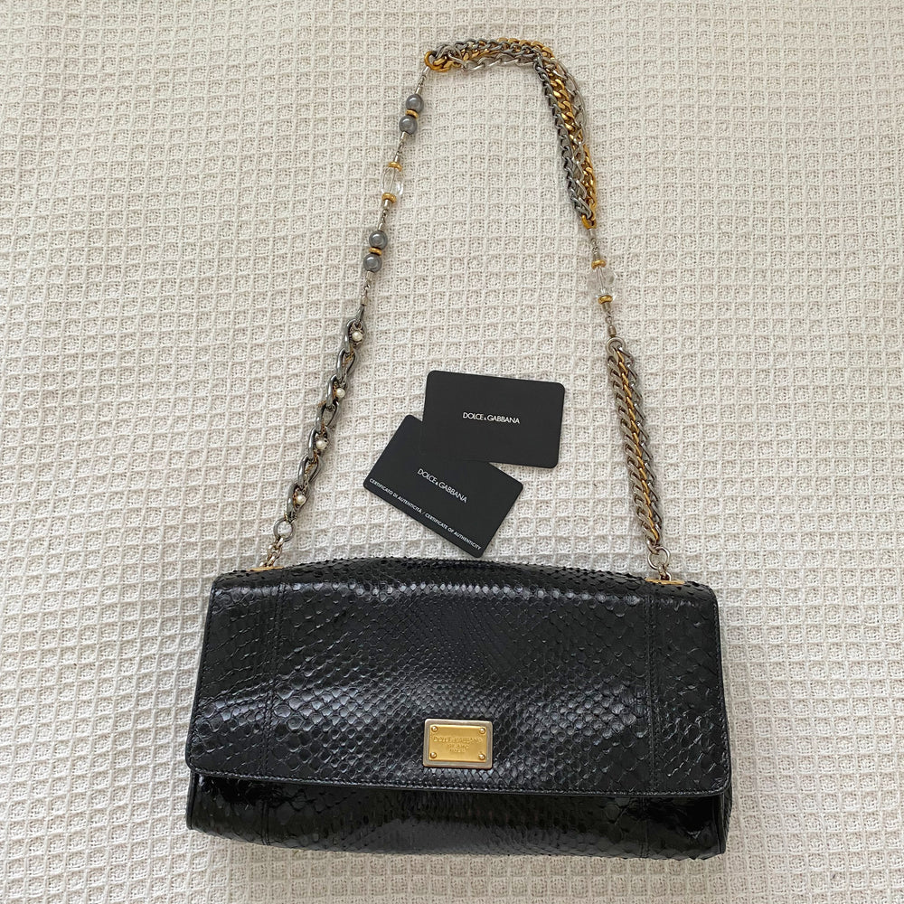 Dolce & Gabbana Black Python Leather 'Miss Charles' Shoulder Bag