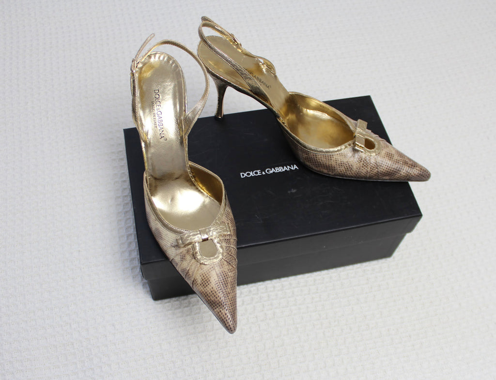 Dolce & Gabbana Gold Leather Heels EU 41