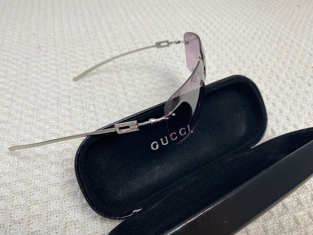 Gucci Purple Rimless Diamante Logo Sunglasses