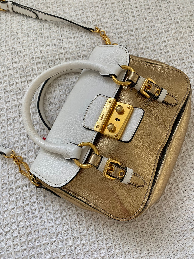 Miu Miu Madras Bicolore Gold & White Cross-Body Bag