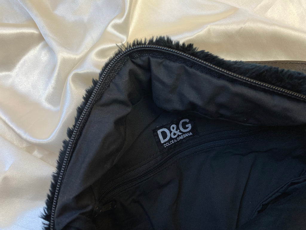 Dolce & Gabbana Black Faux Fur Logo Bag