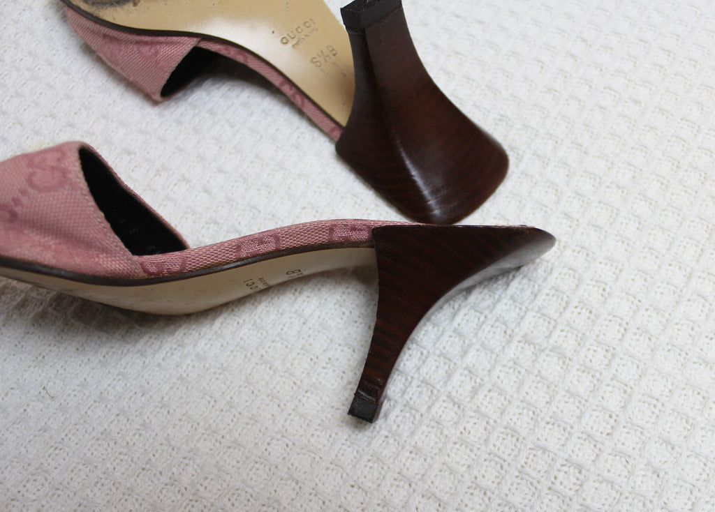 Gucci Monogram Pink Canvas Heels EU 36.5