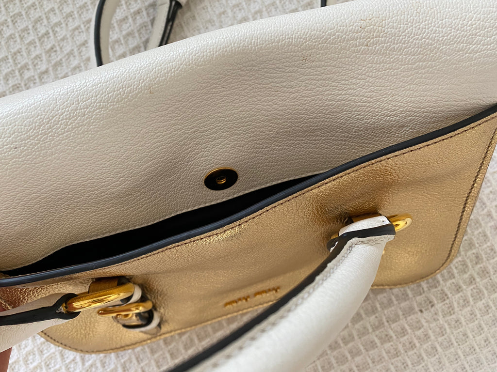 Miu Miu Madras Bicolore Gold & White Cross-Body Bag