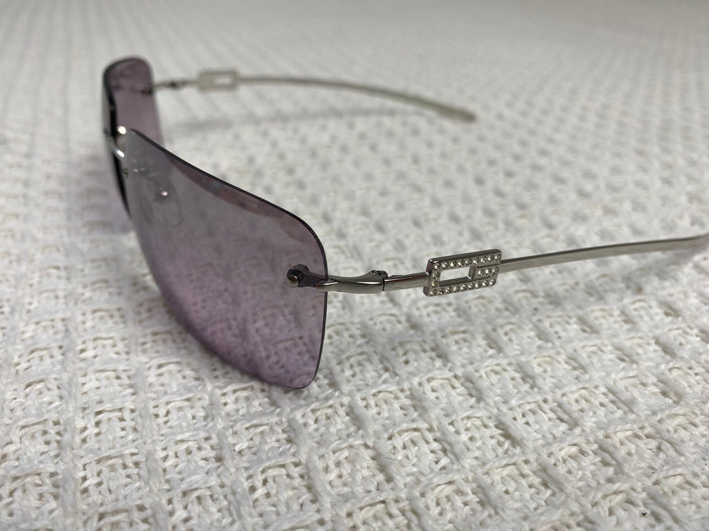 Gucci Purple Rimless Diamante Logo Sunglasses