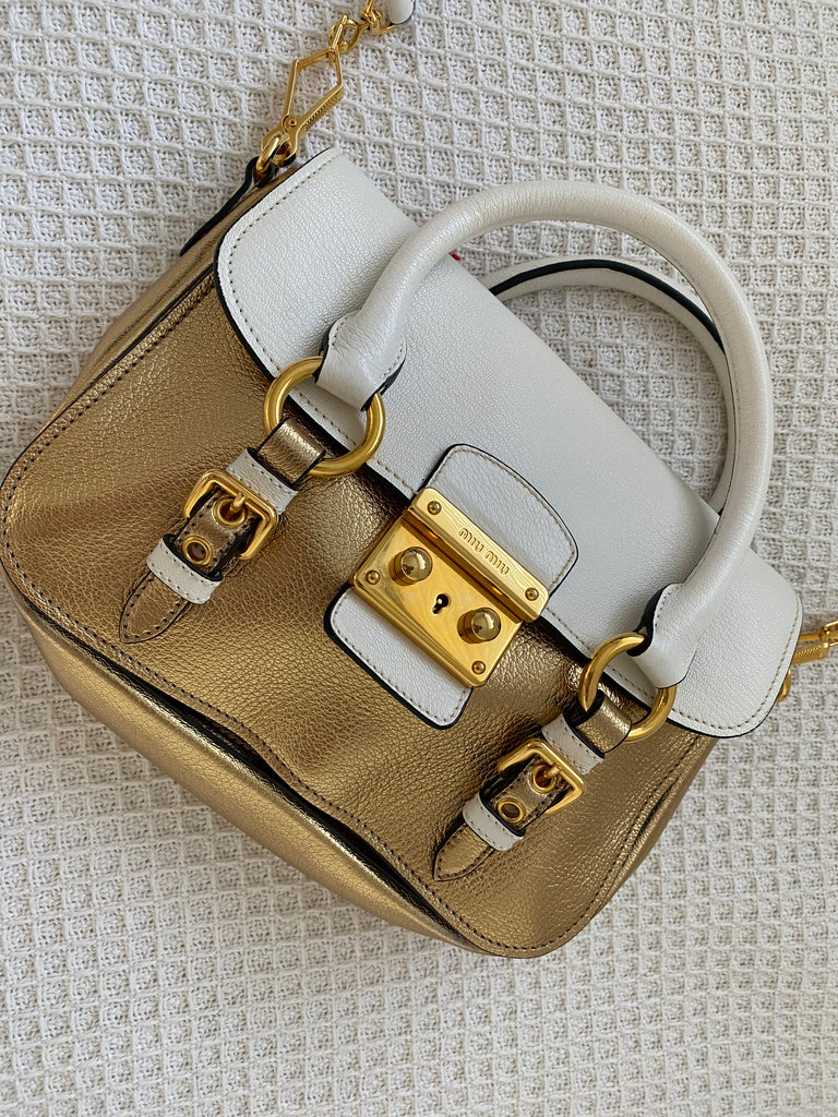 Miu Miu Madras Bicolore Gold & White Cross-Body Bag