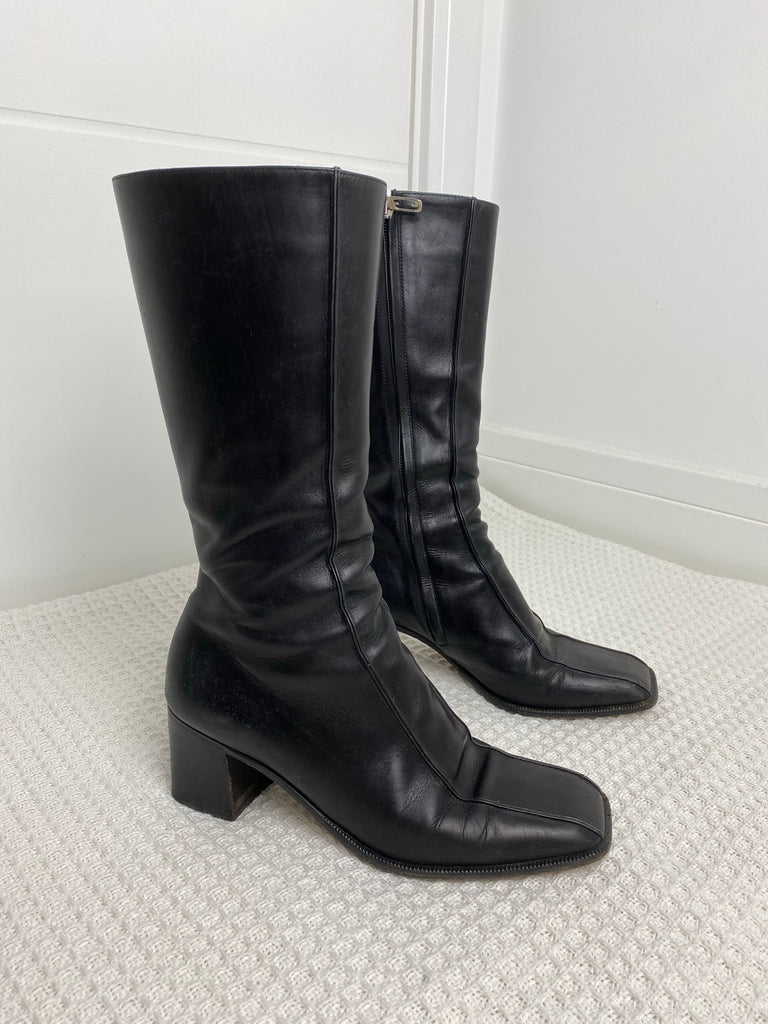 Gucci Black Leather Calf Boots 36.5