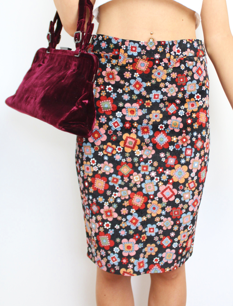 Dolce & Gabbana Floral Corduroy Midi Skirt - S