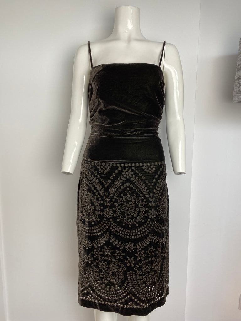 DKNY Brown Velvet Ruched Dress