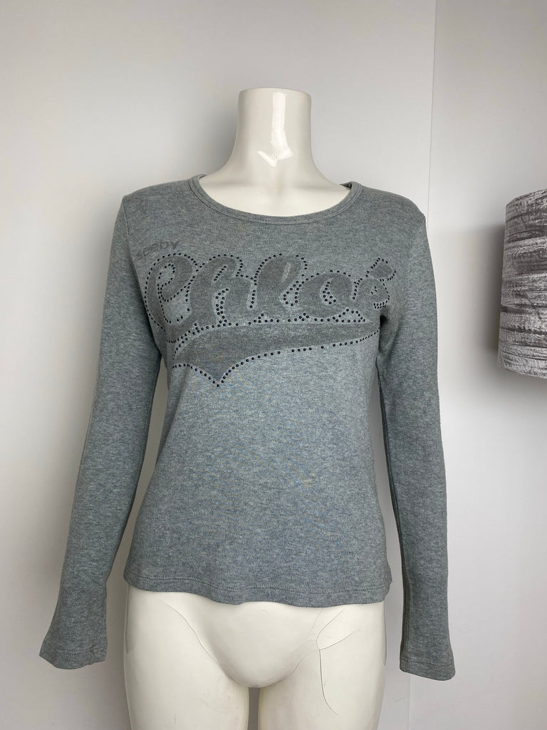 See By Chloé Grey Rhinestone Logo Top S-M