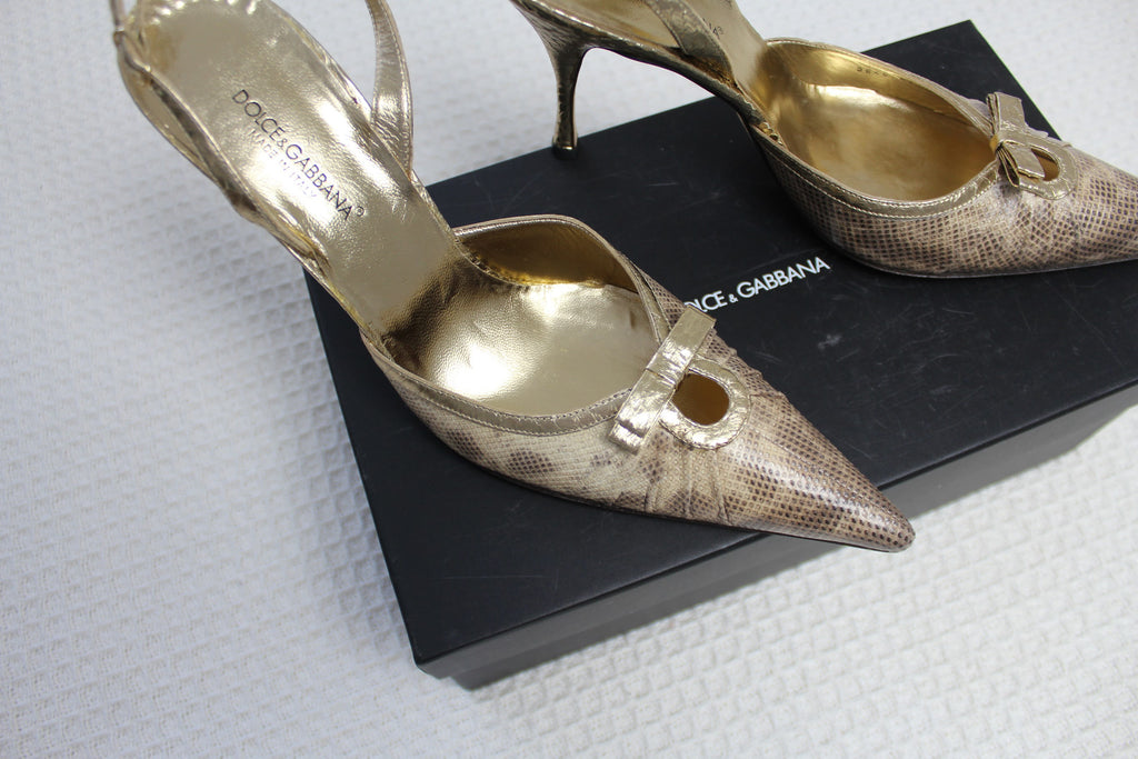 Dolce & Gabbana Gold Leather Heels EU 41