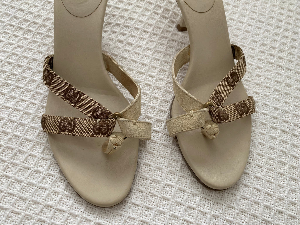 Gucci Nude Monogram Suede Heels EU 38