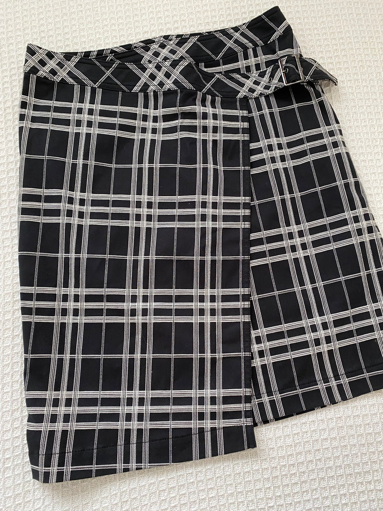 Burberry Black Check Wrap Skirt