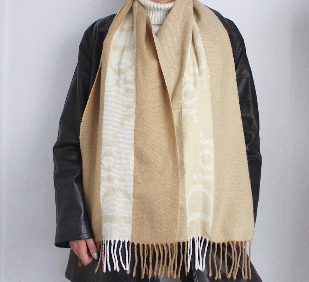 Christian Dior Nude & Tan Logo Wool Scarf