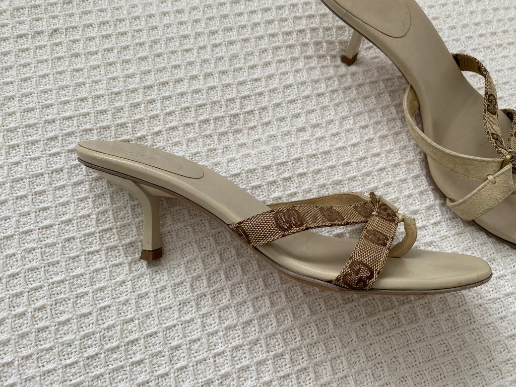 Gucci Nude Monogram Suede Heels EU 38