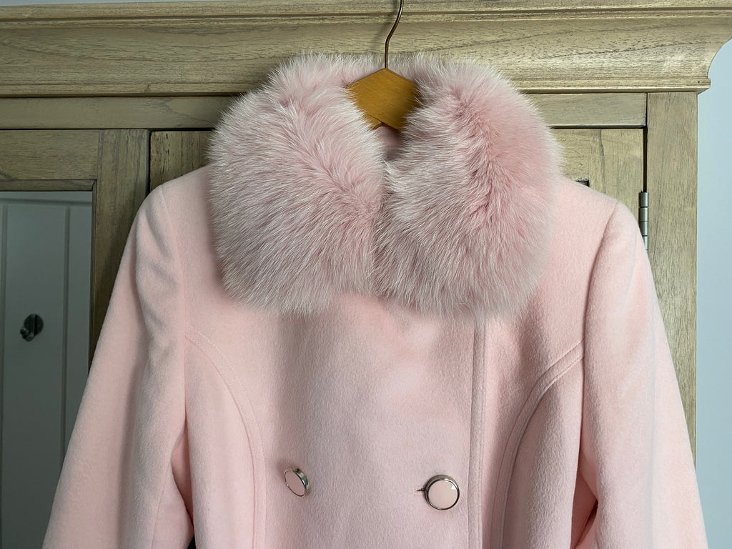 Courr ges Pink Fur Collar Wool Coat luxequarter