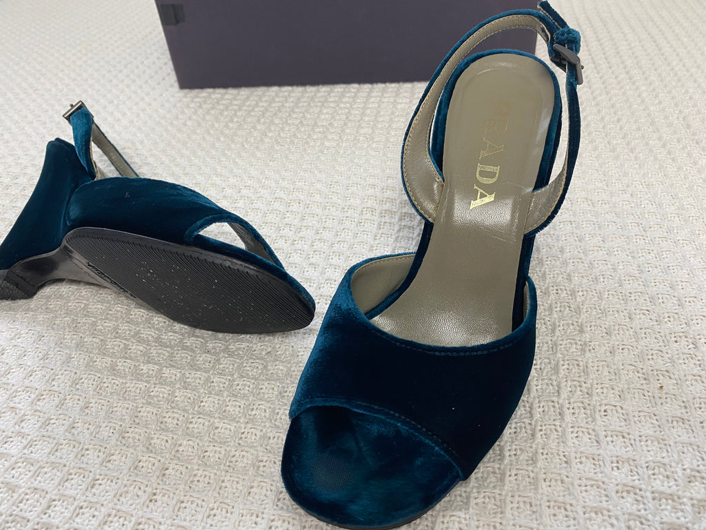 Prada Blue Velvet Wedge Heels EU 36