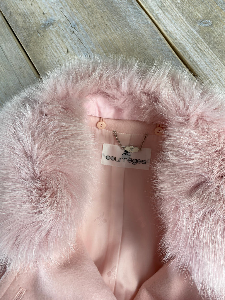 Courrèges Pink Fur Collar Wool Coat