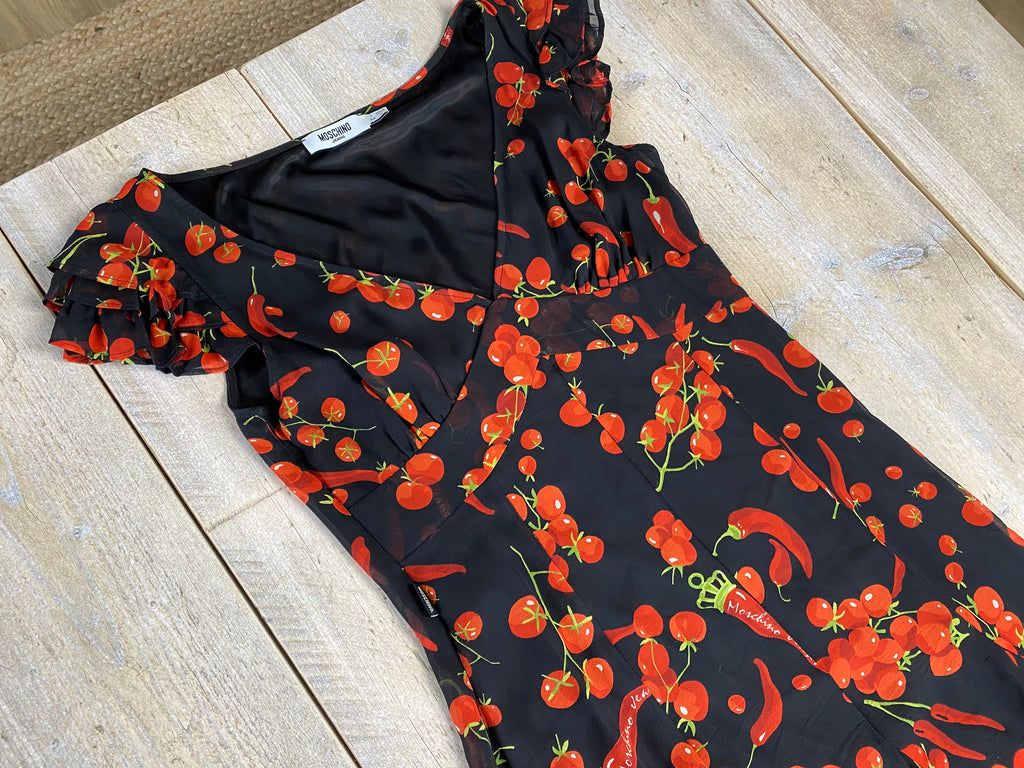 Moschino Chillis and Tomatos Black Dress