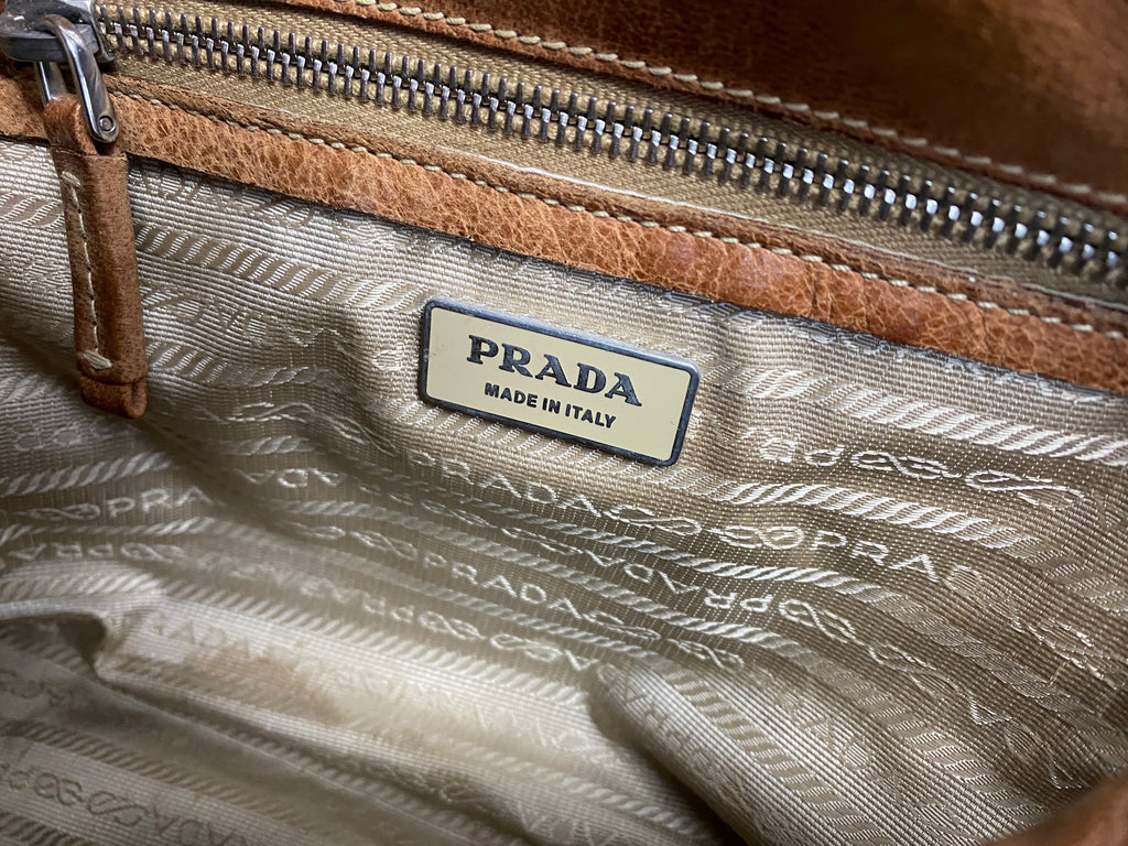 Prada Brown Leather Padlock Shoulder Bag