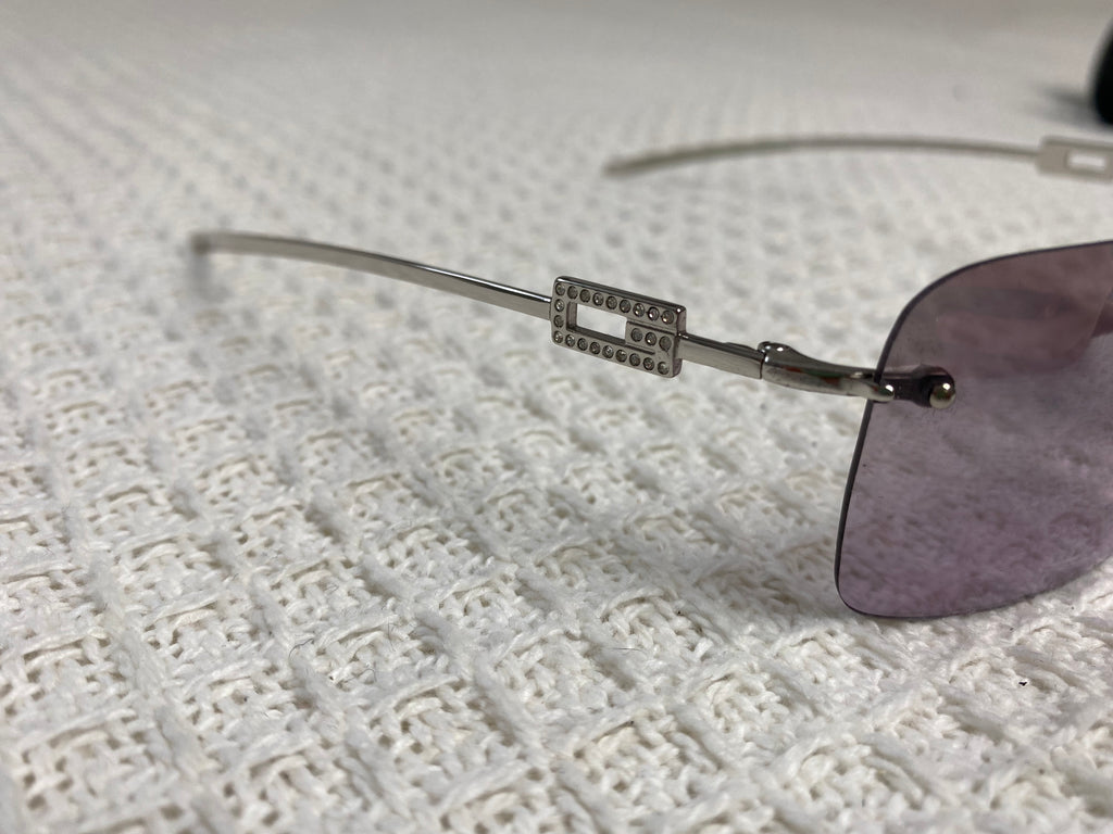 Gucci Purple Rimless Diamante Logo Sunglasses