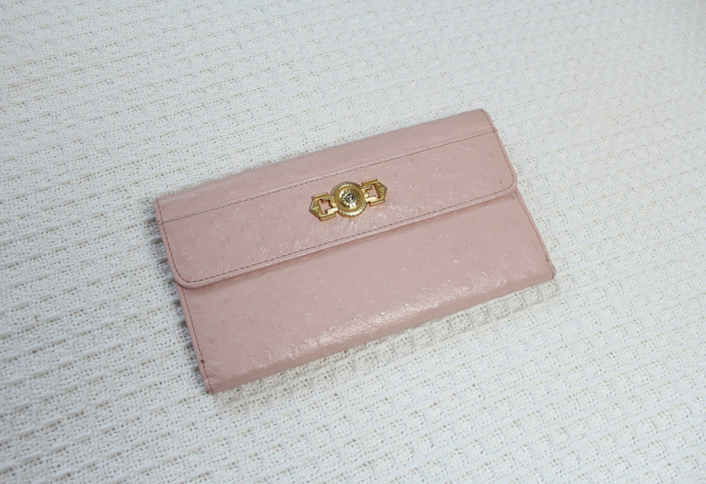 Gianni Versace Pink Ostrich Leather Wallet