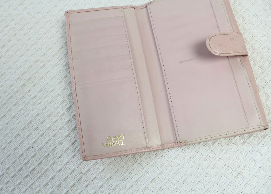 Gianni Versace Pink Ostrich Leather Wallet