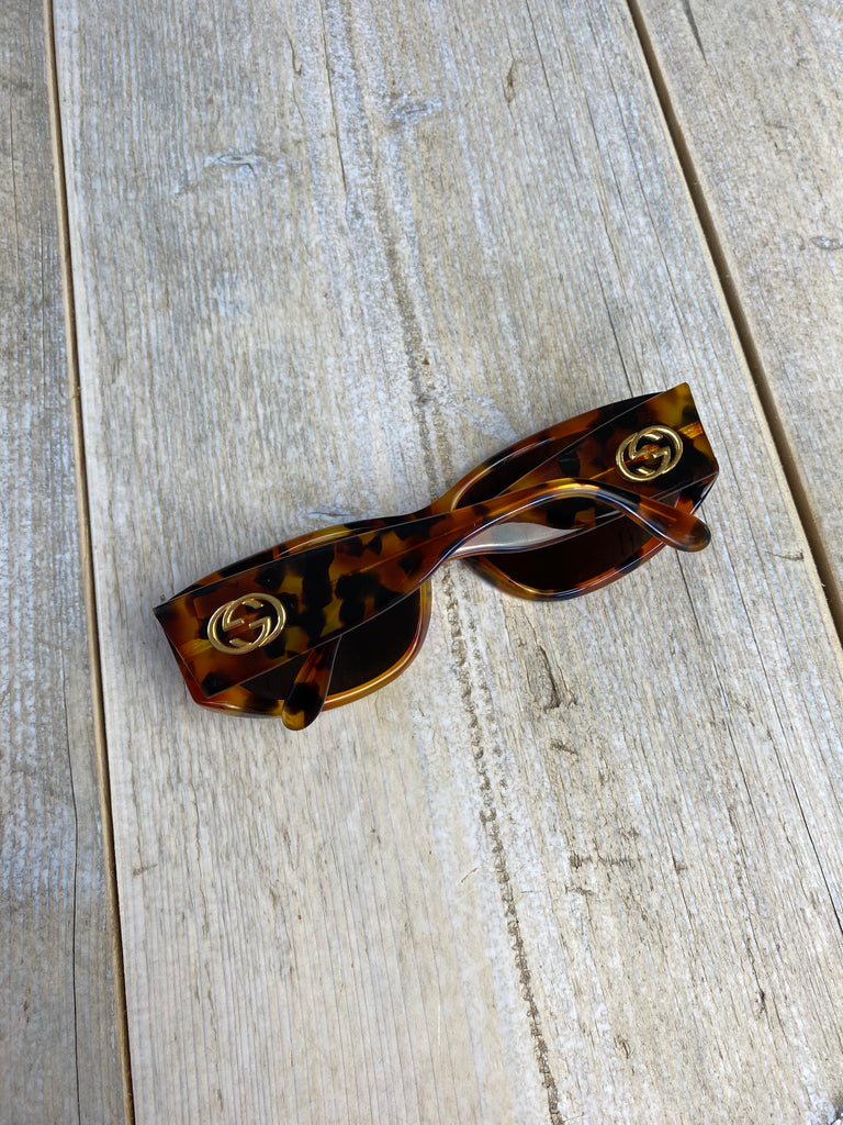 Gucci Tortoiseshell Oval '2151' Logo Sunglasses