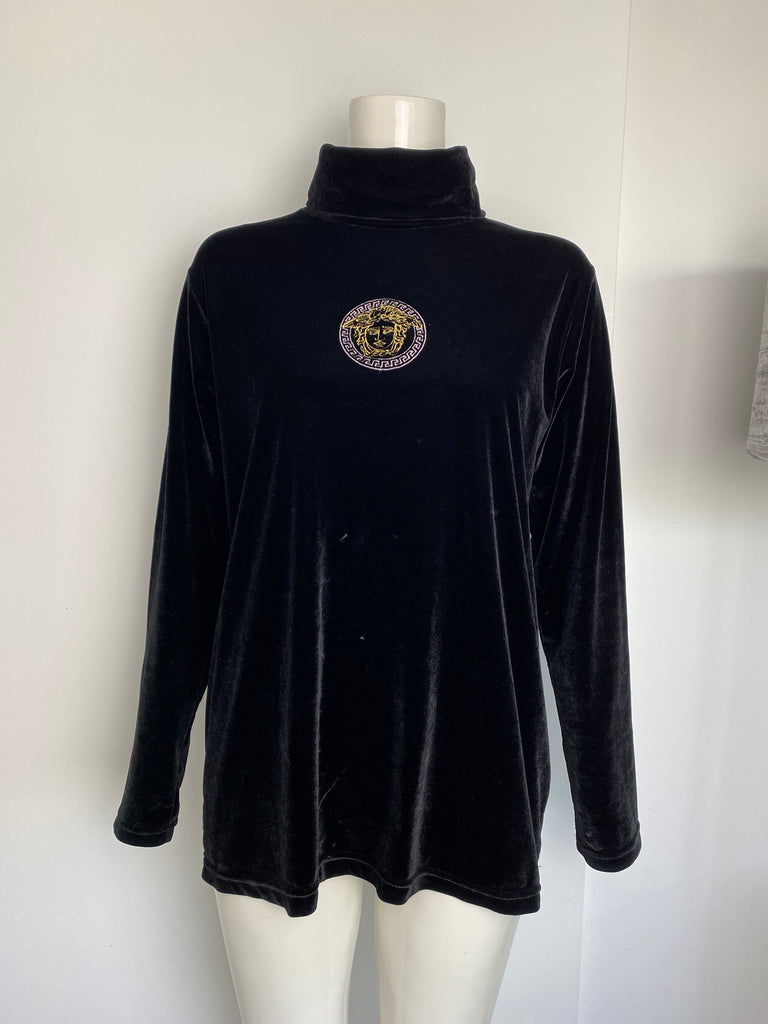 Versace Jeans Couture Black Velvet Roll Neck Top