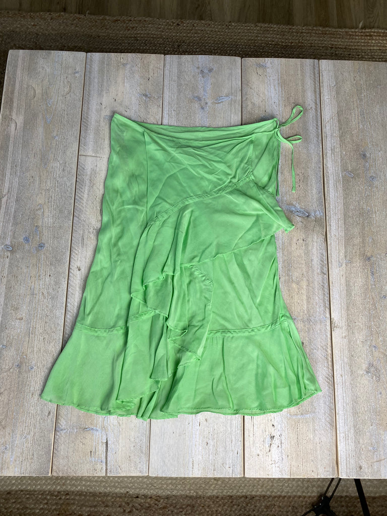 DKNY Green Silk Ruffle Wrap Skirt