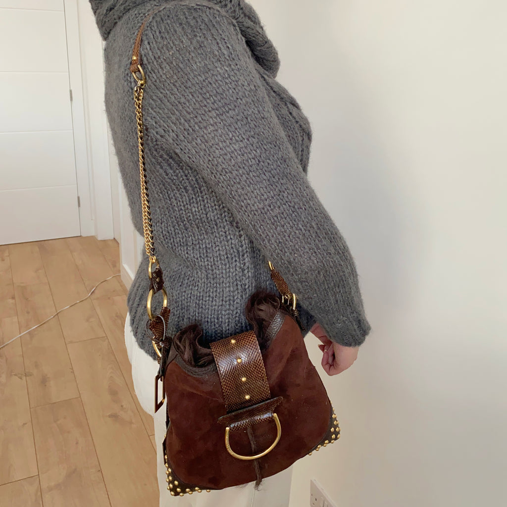 Dolce & Gabbana Brown Suede & Fur Shoulder Bag