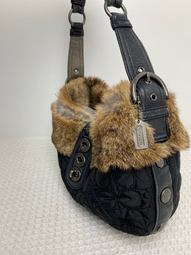 Coach Black Quilted Fur Shoulder Bag