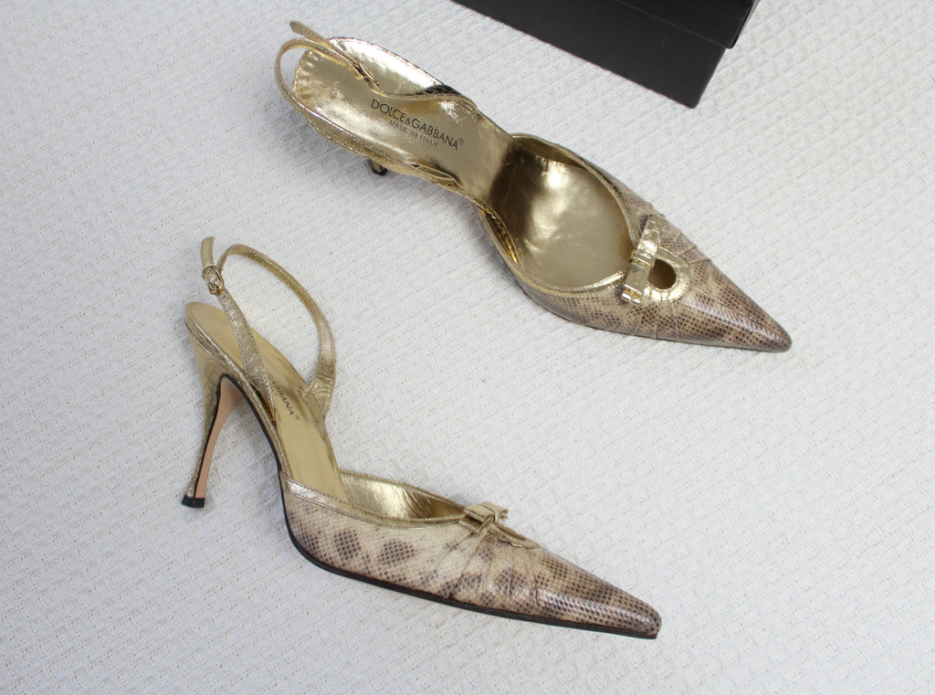 Dolce & Gabbana Gold Leather Heels EU 41